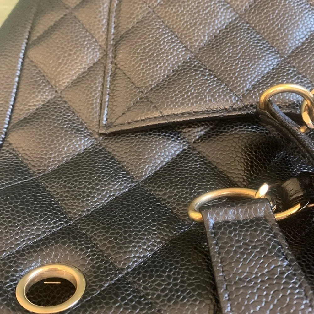 Chanel Petite Caviar tote black gold authentic “ needs strap rings “